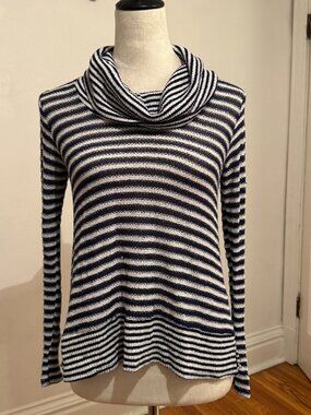 Splendid White & Navy Striped Draped Roll Neck Sweater – Size S
